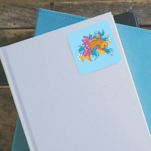 Sticker Carré Fleurs de cerisiers de Lotus Koi Fish