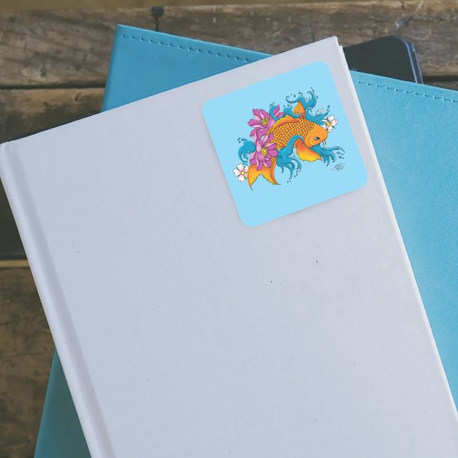 Sticker Carré Fleurs de cerisiers de Lotus Koi Fish (Créateur téléchargé)