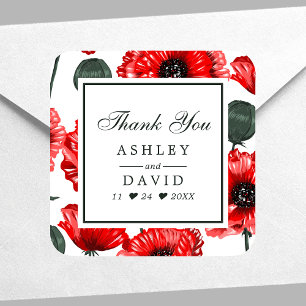 Sticker Carré Fleurs de coquelicot rouge Floral Mariage Remercie