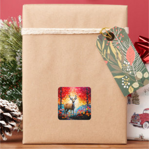Sticker Carré Fleurs de coucher de soleil doré Forêt d'automne C