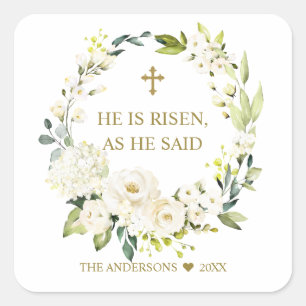 Sticker Carré Fleurs De Crème Blanche Wreath Il Est Ressuscité O