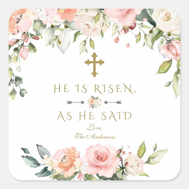 Sticker Carré Fleurs De Crème Roses Blush Il Est Ressuscité Or P (Devant)