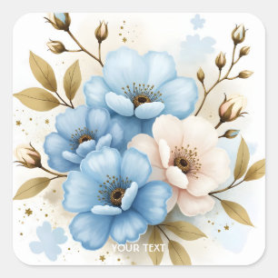 Sticker Carré Fleurs de fantaisie mignonnes aquarelle pastel