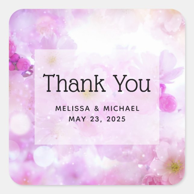 Sticker Carré Fleurs de fleurs de cerisier rose Merci photo (Devant)