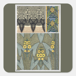 Sticker Carré Fleurs de jardin Art Nouveau vintage en forme de p