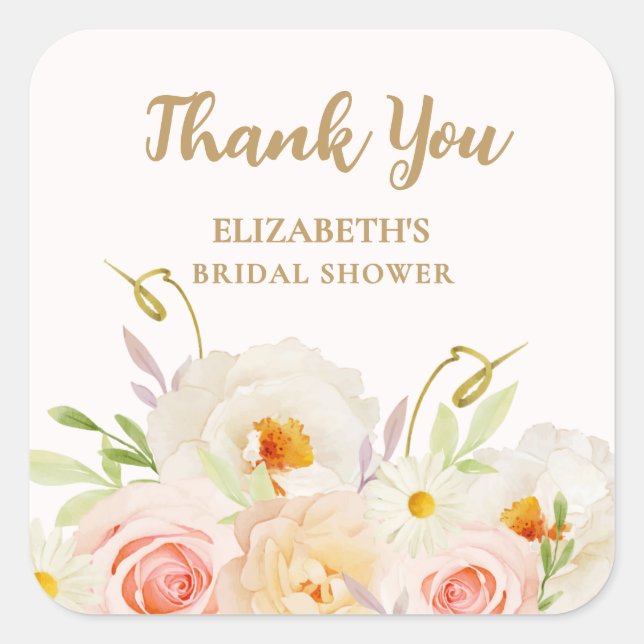 Sticker Carré Fleurs de jardin chic pour Baby Shower de mariage (Devant)