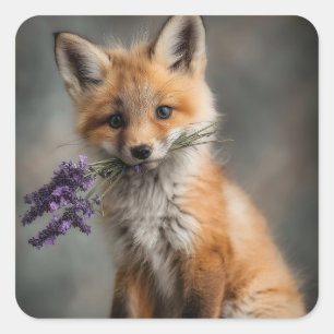 Sticker Carré Fleurs de lavande fermées pour kit Fox adorable
