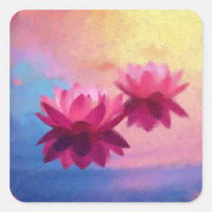 Sticker Carré Fleurs de Lotus Abstraites vibrantes