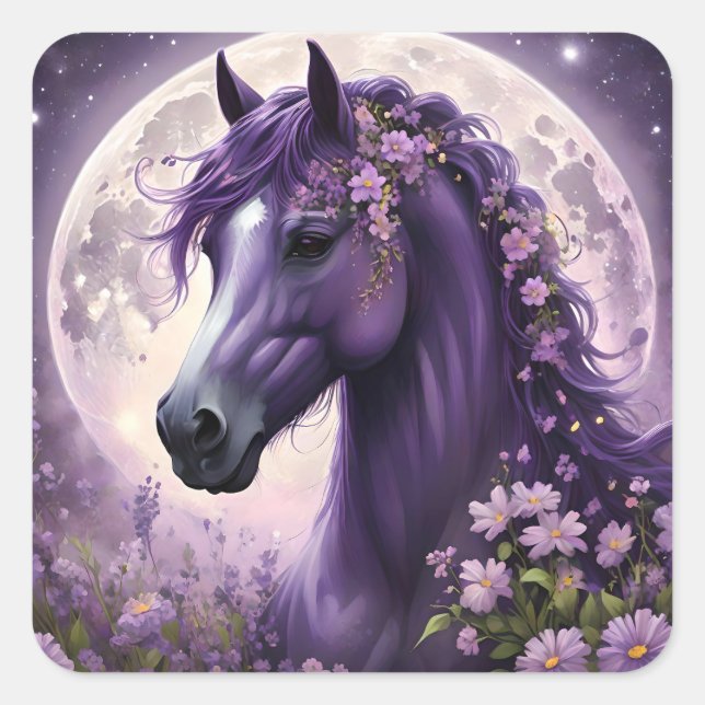 Sticker Carré Fleurs de lune de cheval pourpres, Imaginaire (Devant)