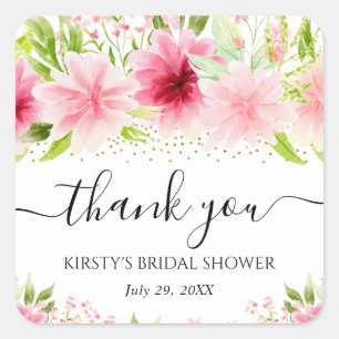 Sticker Carré Fleurs de mariage d'été rose aquarelle