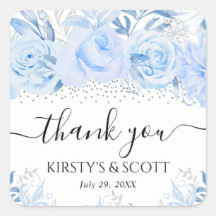 Sticker Carré Fleurs de mariage d'hiver bébé bleu aquarelle