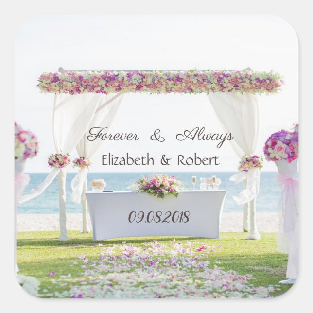 Sticker Carré Fleurs de mariage sur la plage (Devant)