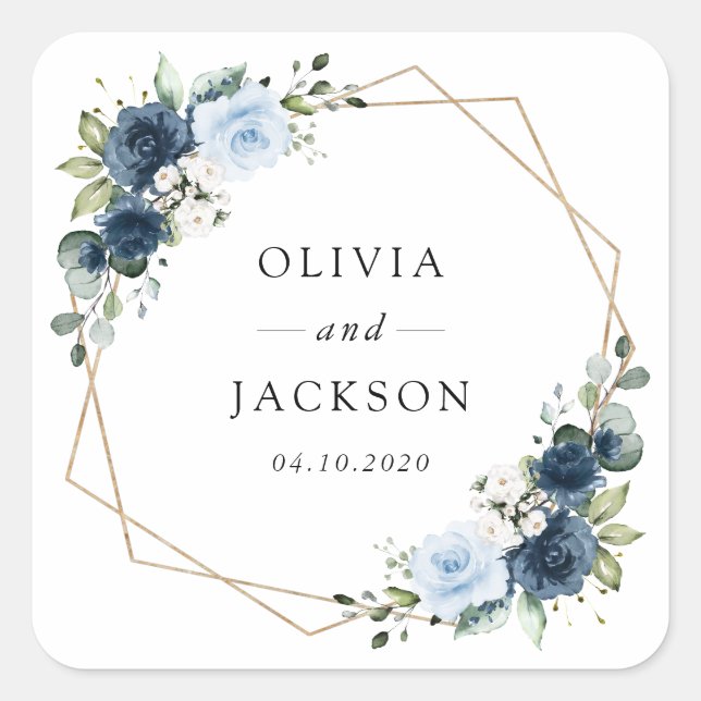 Sticker Carré Fleurs de marine, Fleurs bleues, Boho, Mariage flo (Devant)