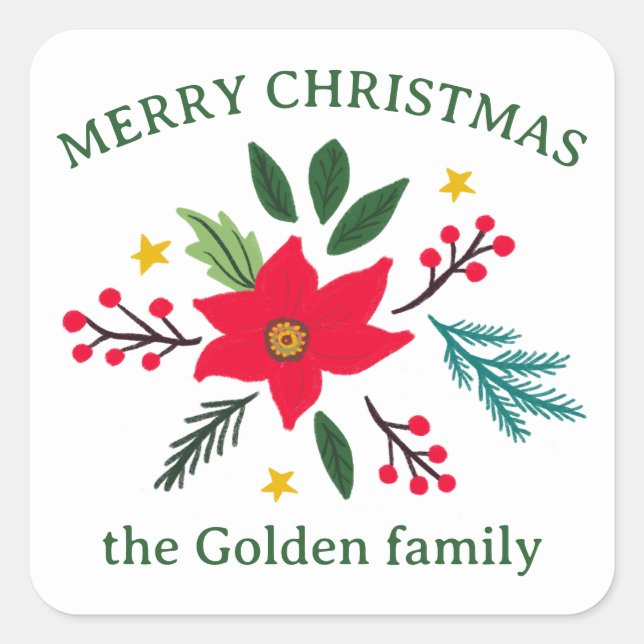 Sticker Carré Fleurs de Noël Botaniques Folithe Vacances PERSONN (Devant)