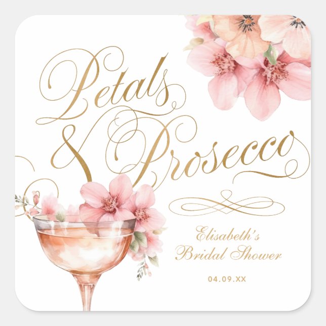 Sticker Carré Fleurs de Pétale d'Or Rose et Prosecco Enterrement (Devant)