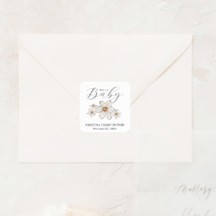 Sticker Carré Fleurs de printemps Bonjour Baby shower papier Nap
