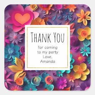 Sticker Carré Fleurs de printemps colorées Merci du Motif Party