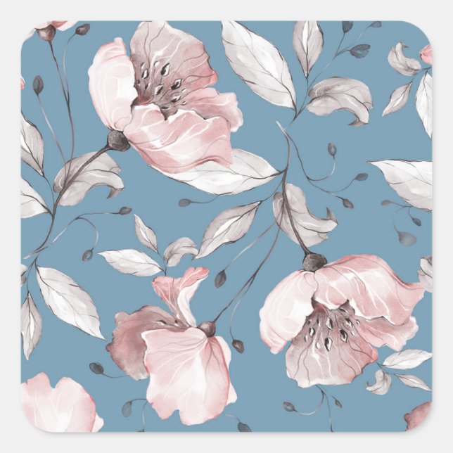 Sticker Carré Fleurs de printemps, feuille, design transparent (Devant)