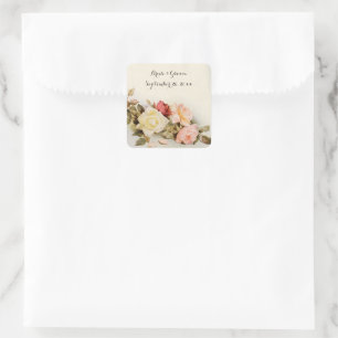 Sticker Carré Fleurs de rose de jardin antiques de mariage vinta