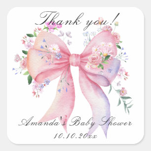 Sticker Carré Fleurs de ruban floral Fille Baby Shower Merci