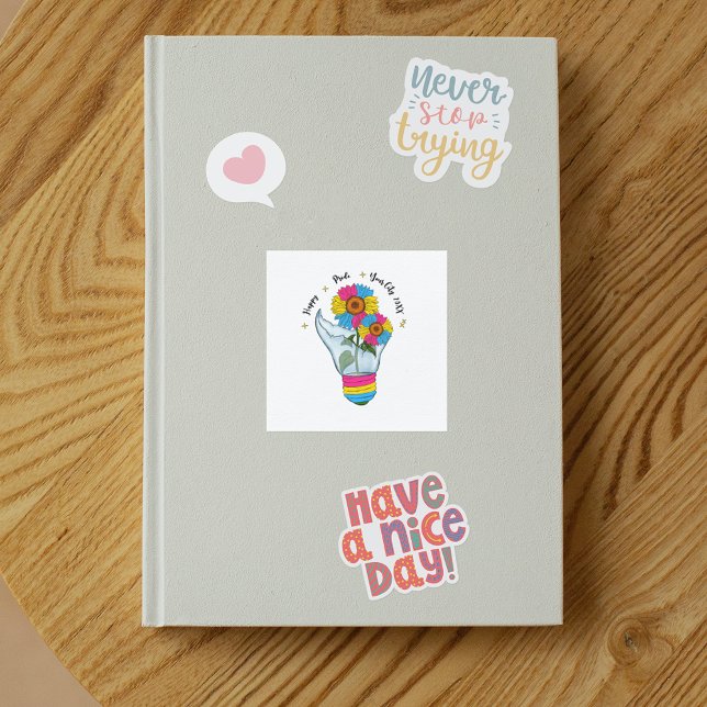 Sticker Carré Fleurs de soleil transexuelles LGBTQ dans une ampo (Créateur téléchargé)