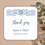 Sticker Carré Fleurs de talavera bleu<br><div class="desc">Belle fleur bleu clair inspirée de l'art Talavera mexicain classique</div>