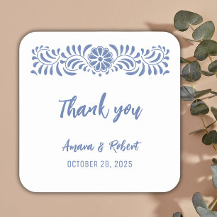 Sticker Carré Fleurs de talavera bleu