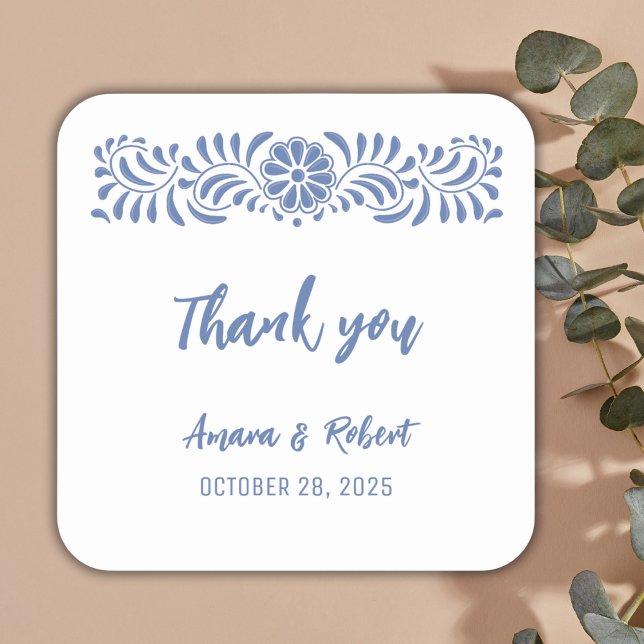 Sticker Carré Fleurs de talavera bleu (Créateur téléchargé)