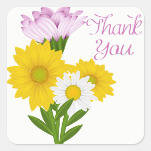 Sticker Carré Fleurs de tournesol jaunes marguerite merci violet