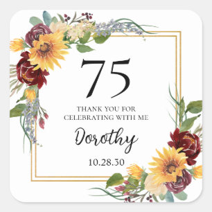 Sticker Carré Fleurs de tournesol pour remerciements de 75e anni
