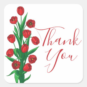 Sticker Carré Fleurs de tulipes rouges Floral Merci Fête de mari