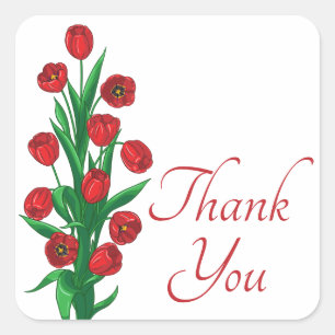 Sticker Carré Fleurs de tulipes rouges Merci Fête de mariage Flo