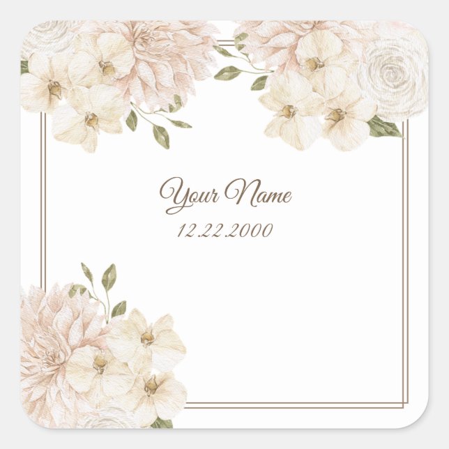Sticker Carré Fleurs de verdure florales roses blanches Mariage  (Devant)