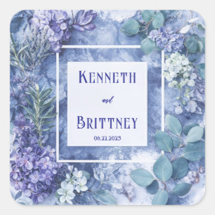 Sticker Carré Fleurs d'Hiver Bleu Violet Eucalyptus Marbre