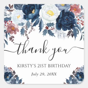 Sticker Carré Fleurs d'hiver bleues et blanches Anniversaire