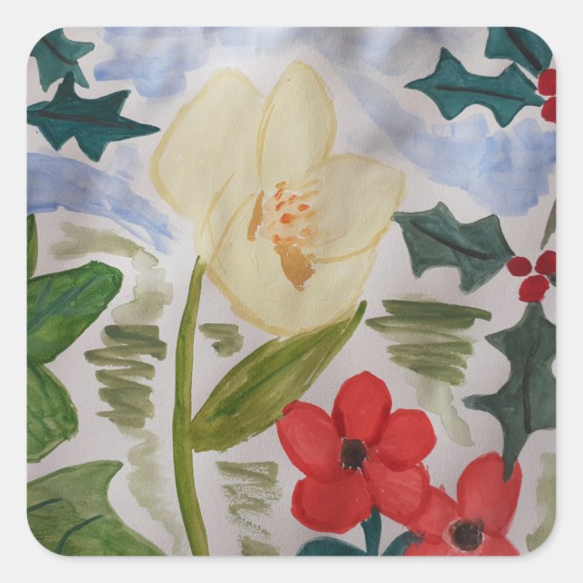 Sticker Carré Fleurs d'hiver & Holly (Devant)