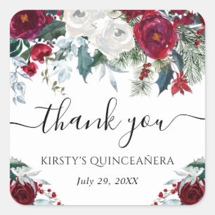Sticker Carré Fleurs d'hiver rouges et blanches Quinceanera