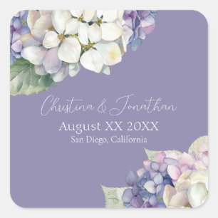 Sticker Carré Fleurs d'hortensia violettes et blanches sur lavan