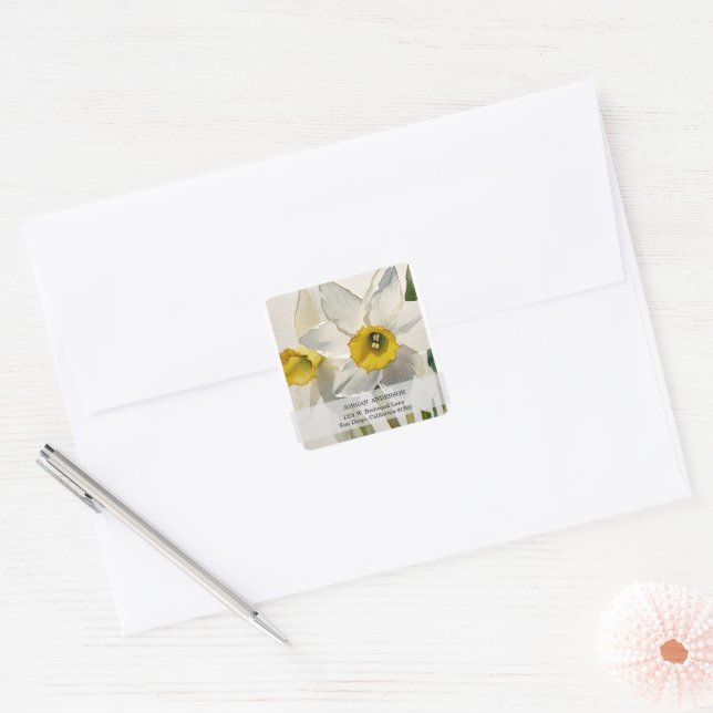 Sticker Carré Fleurs d'Iris aquarelle modernes (Enveloppe)