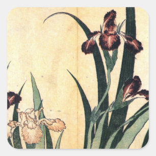 Sticker Carré Fleurs d'iris de peinture d'art de Hokusai