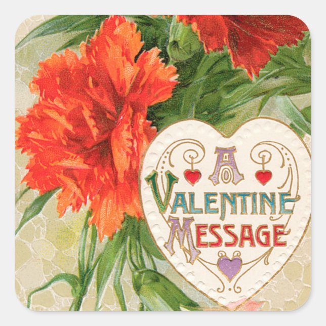 Sticker Carré Fleurs d'œillet, Message de la Saint-Valentin Vint (Devant)