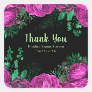 Sticker Carré Fleurs élégantes rose chaud pour Sweet Sixteen