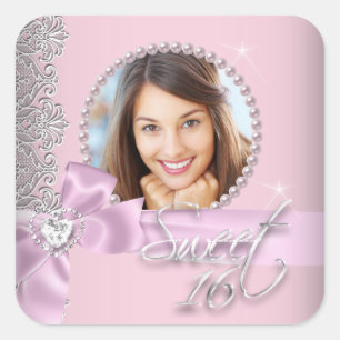 Sticker Carré Fleurs en dentelle rose blanche Sweet Sixteen Phot
