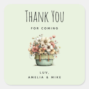 Sticker Carré Fleurs en pot Cozy Shabby Style Cute Merci