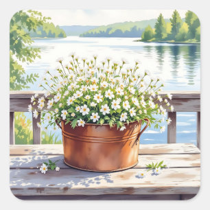 Sticker Carré Fleurs en pot de cuivre sur Lakehouse Deck