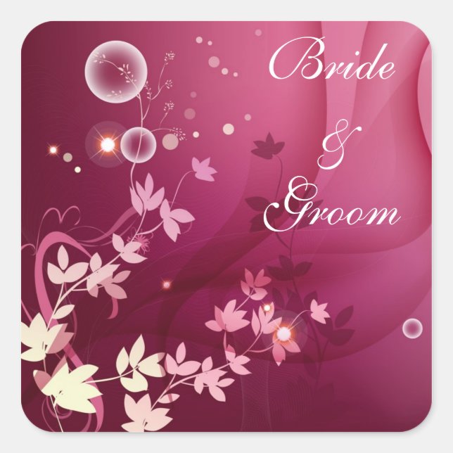 STICKER CARRÉ FLEURS ET BÂTIMENTS EN COULEUR VIN ENVELOPPE LES B (Devant)