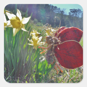 Sticker Carré Fleurs et fleurs jaunes