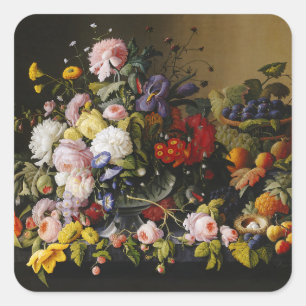 Sticker Carré Fleurs et fruits vintages