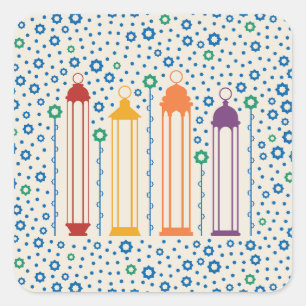 Sticker Carré Fleurs et lanternes