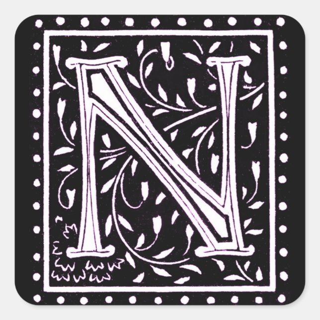 Sticker Carré Fleurs et points Monogramme "N" (Devant)